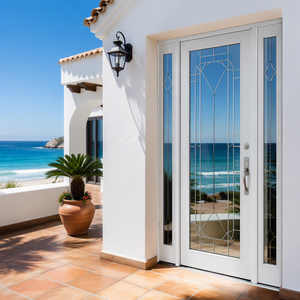 Mediterranean Style White Aluminum Glass Entrance Door Decorative Lattice Security Entry Door