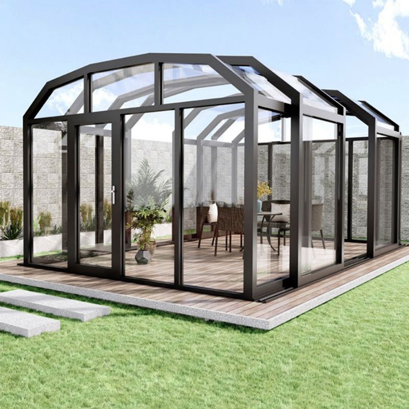 Retractable sunroom enclosure for resort patio