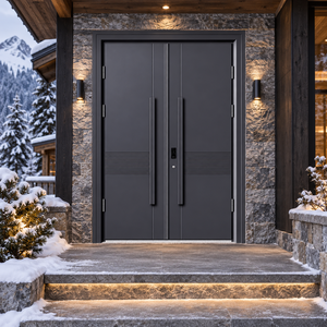 Customized Desert Villa Gate Oversized Bronze Double Entry Door with Circular Gold Medallion