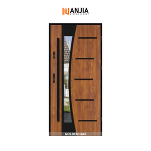 Custom Wood Grain Finish Front Entry Door with Mirrored Glass