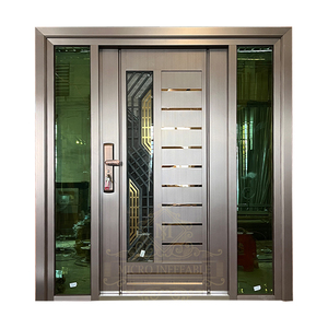 Customized Exterior Secure Metal Double Door Front Double Tempered Glass Entry Door Security Steel Doors