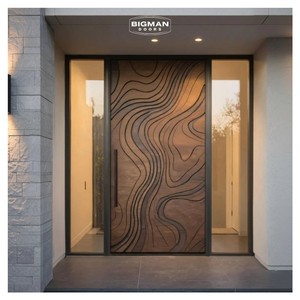 American Residential Modern Main Entrance Design 3D Exquisite Carving Texture Solid Wood Waterproof Front Entry Door Hotel Villa