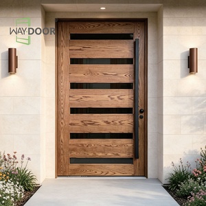 Customized Stain Finished 6-Lite Glass Panels Solid Wood Pivot Door