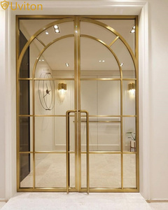 Luxury Brass Hinge Entry Door For Hotel Villa Shop Double Glass Front Door With Security Key Lock Bespoke Design