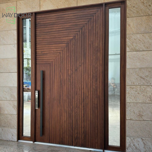 Premium Finished Oversize Heavy-Duty Single Front Entry Door With 2 Sidelights Oak Mahogany Solid Wood Exterior Pivot Door