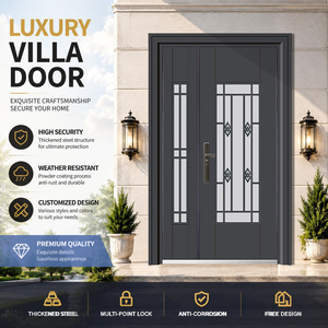 Customized Modern Swing Glass Entrance Doors Anti-Theft Feature Steel Frame
